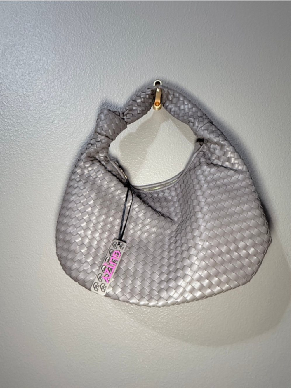 Women's Gray Woven Shoulder Bag